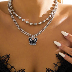 Halloween Punk Bead Chain Necklace Retro Skull Clavicle Set