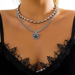 Halloween Punk Bead Chain Necklace Retro Skull Clavicle Set