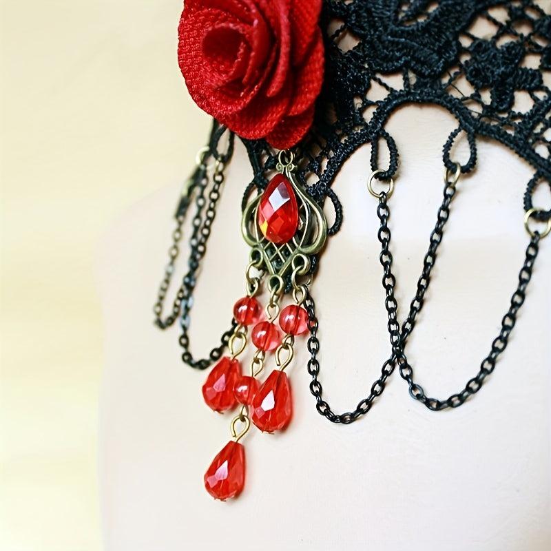 Vintage Lace Neck Chain Rose Flower Patch Neck Necklace For Women