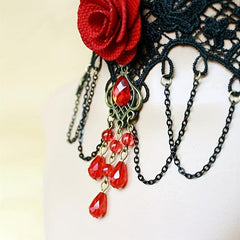 Vintage Lace Neck Chain Rose Flower Patch Neck Necklace For Women