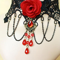 Vintage Lace Neck Chain Rose Flower Patch Neck Necklace For Women