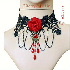 Vintage Lace Neck Chain Rose Flower Patch Neck Necklace For Women