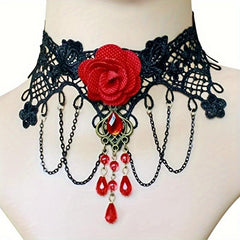 Vintage Lace Neck Chain Rose Flower Patch Neck Necklace For Women
