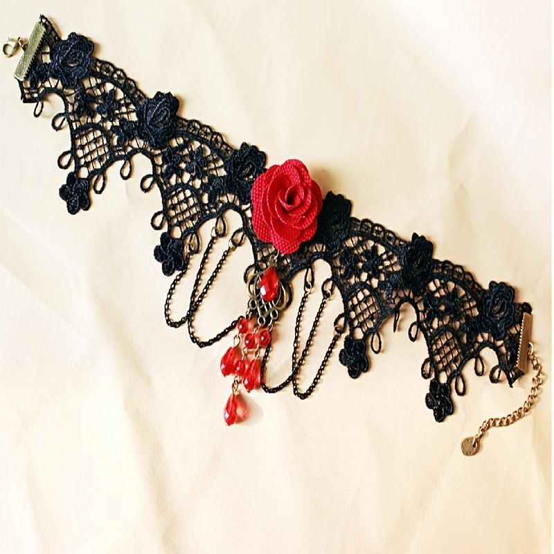 Vintage Lace Neck Chain Rose Flower Patch Neck Necklace For Women