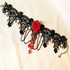 Vintage Lace Neck Chain Rose Flower Patch Neck Necklace For Women