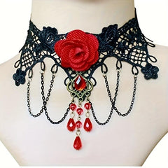 Vintage Lace Neck Chain Rose Flower Patch Neck Necklace For Women