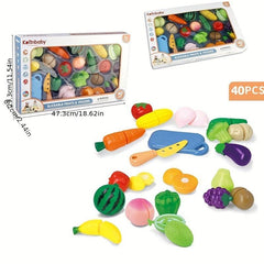 Kids Food Cutting Set - Cuttable Fruits & Vegetables Toy Kitchen Accessories