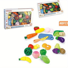 Kids Food Cutting Set - Cuttable Fruits & Vegetables Toy Kitchen Accessories