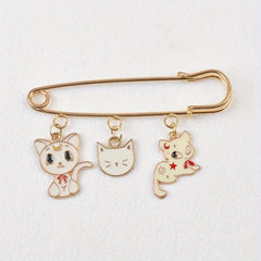 Cute Cartoon Cat Brooch Lapel Pin for Coat Jacket