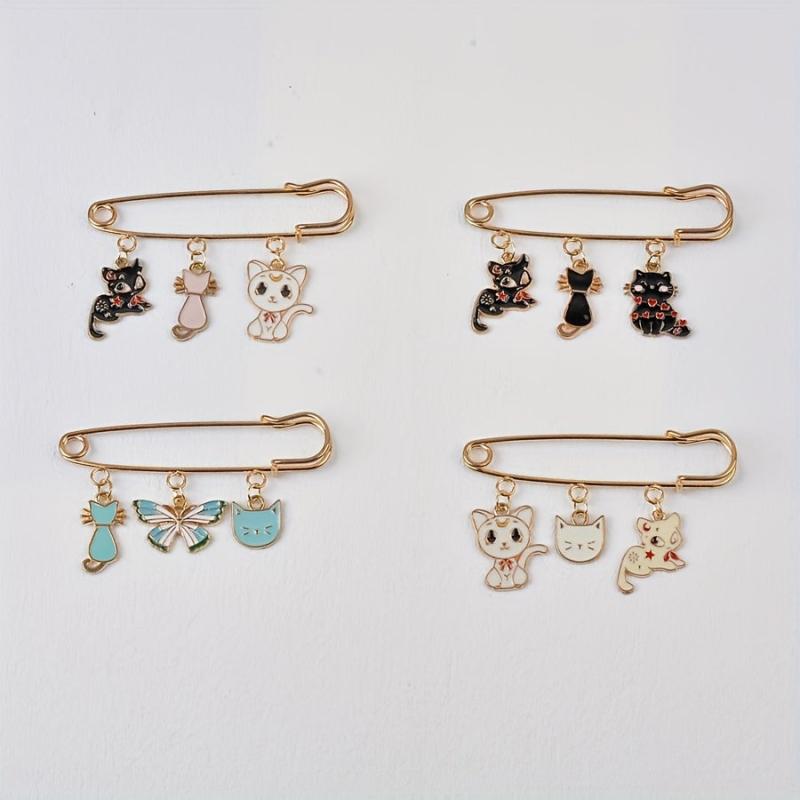 Cute Cartoon Cat Brooch Lapel Pin for Coat Jacket