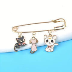 Cute Cartoon Cat Brooch Lapel Pin for Coat Jacket