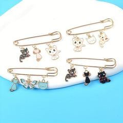 Cute Cartoon Cat Brooch Lapel Pin for Coat Jacket