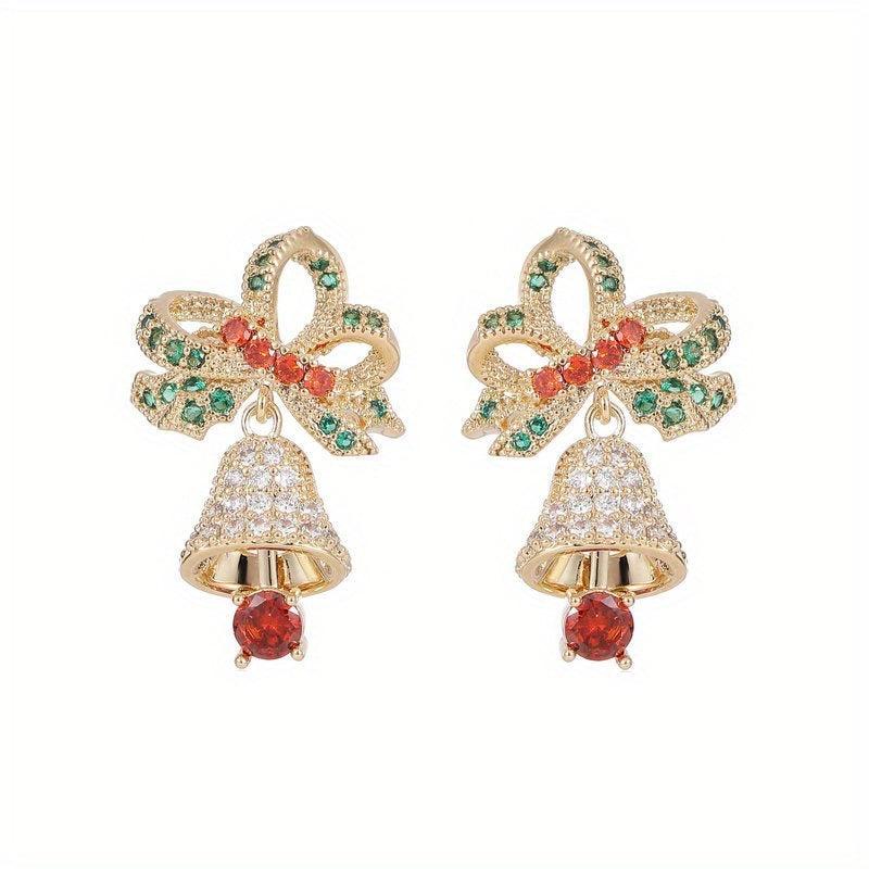 S925 Silver Micro Zircon Earrings - Christmas Bell Jingle Earrings