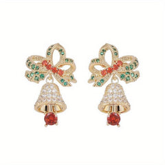 S925 Silver Micro Zircon Earrings - Christmas Bell Jingle Earrings