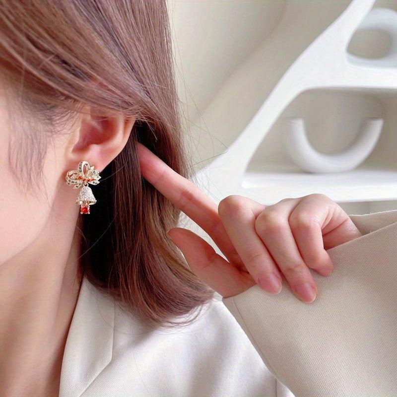 S925 Silver Micro Zircon Earrings - Christmas Bell Jingle Earrings