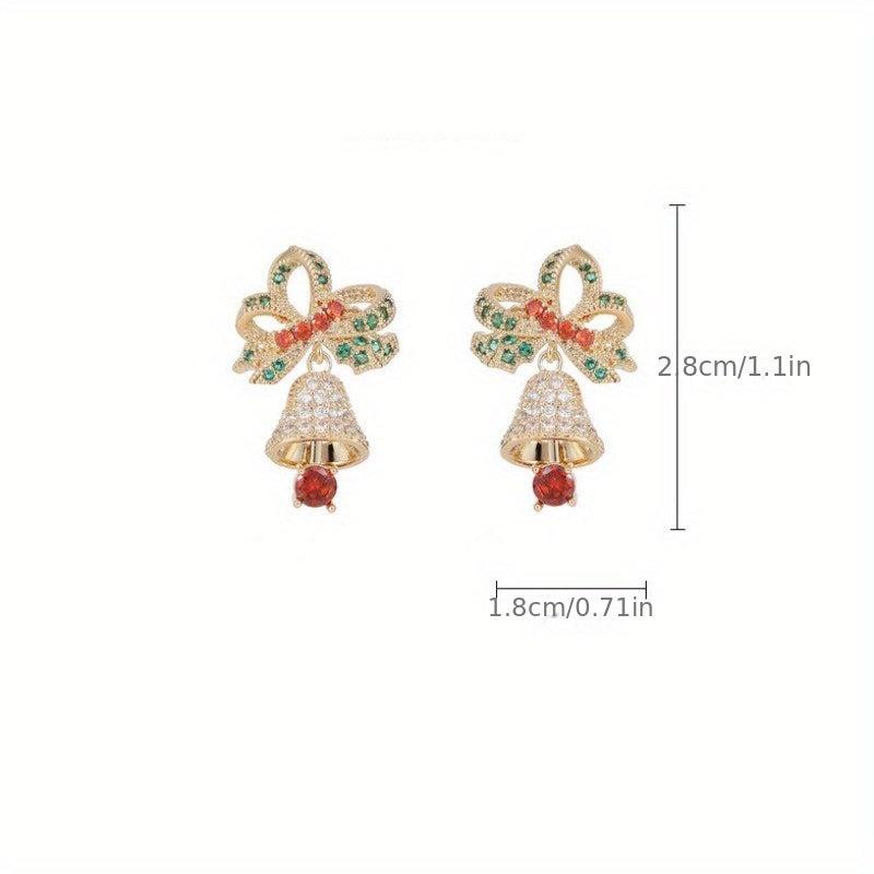 S925 Silver Micro Zircon Earrings - Christmas Bell Jingle Earrings