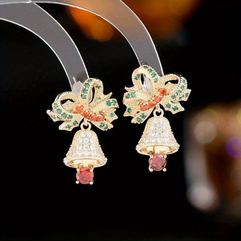 S925 Silver Micro Zircon Earrings - Christmas Bell Jingle Earrings