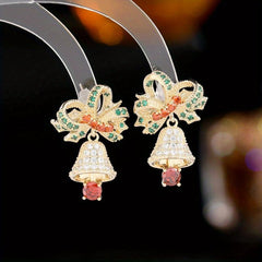 S925 Silver Micro Zircon Earrings - Christmas Bell Jingle Earrings