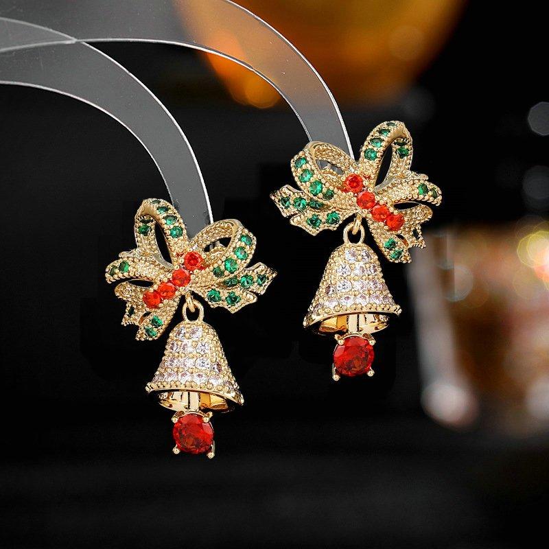 S925 Silver Micro Zircon Earrings - Christmas Bell Jingle Earrings