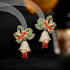 S925 Silver Micro Zircon Earrings - Christmas Bell Jingle Earrings