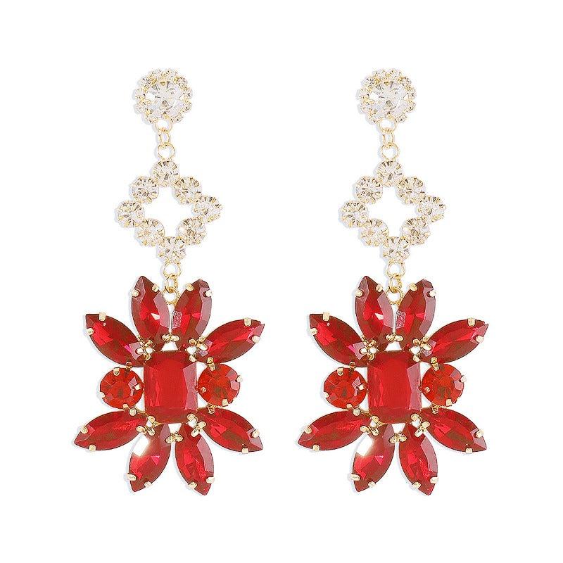 Exaggerated Retro Flower Earrings Grandmother Green Earrings
