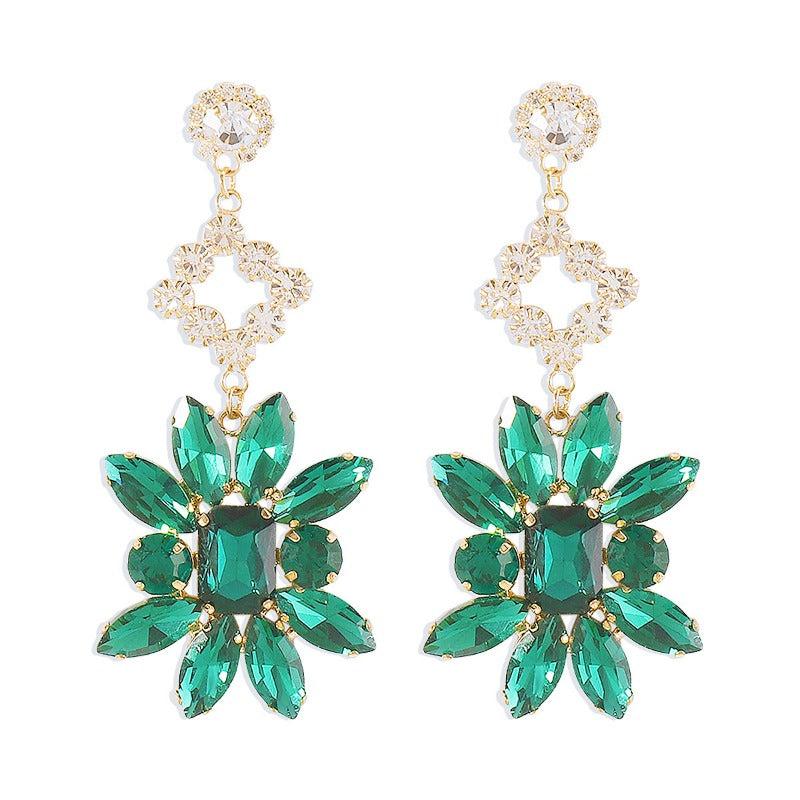 Exaggerated Retro Flower Earrings Grandmother Green Earrings