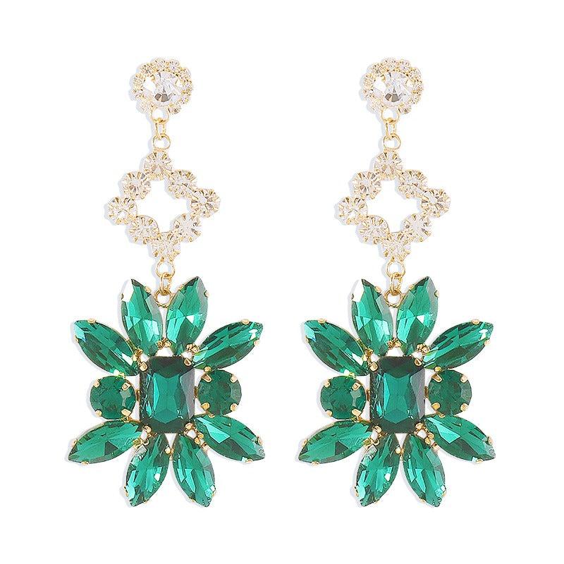 Exaggerated Retro Flower Earrings Grandmother Green Earrings