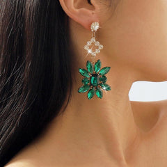 Exaggerated Retro Flower Earrings Grandmother Green Earrings