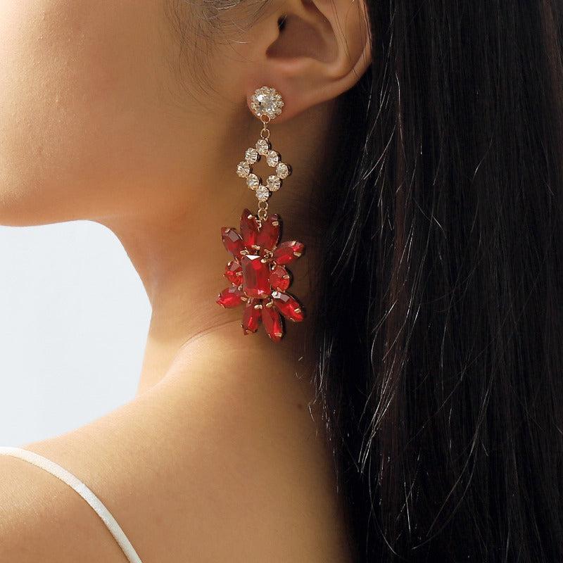 Exaggerated Retro Flower Earrings Grandmother Green Earrings