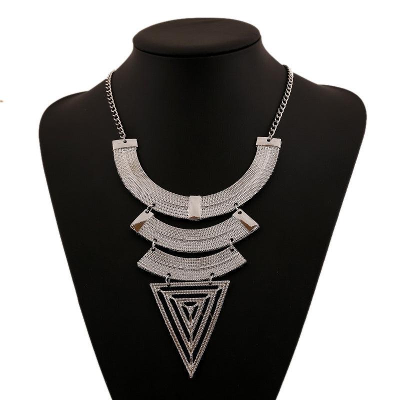 Vintage Geometric Triangle Necklace Collarbone Chain Pendant Set