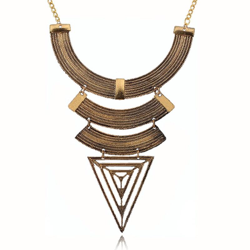 Vintage Geometric Triangle Necklace Collarbone Chain Pendant Set