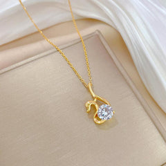 Crystal Stainless Steel Animal Pendant Necklace Jewelry for Women