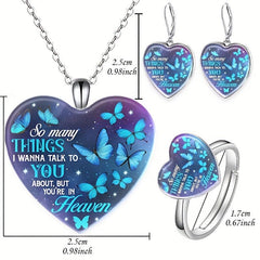 Heart Shaped Butterfly Pendant Jewelry Set Christmas Gift