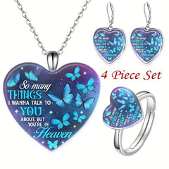 Heart Shaped Butterfly Pendant Jewelry Set Christmas Gift