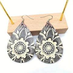 Boho Floral PU Leather Teardrop Earrings Hook Dangle Jewelry Gift