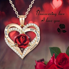 Love Rose Flower Necklace Heart Pendant Romantic Wedding Gift
