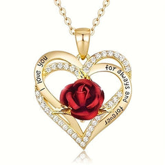 Love Rose Flower Necklace Heart Pendant Romantic Wedding Gift