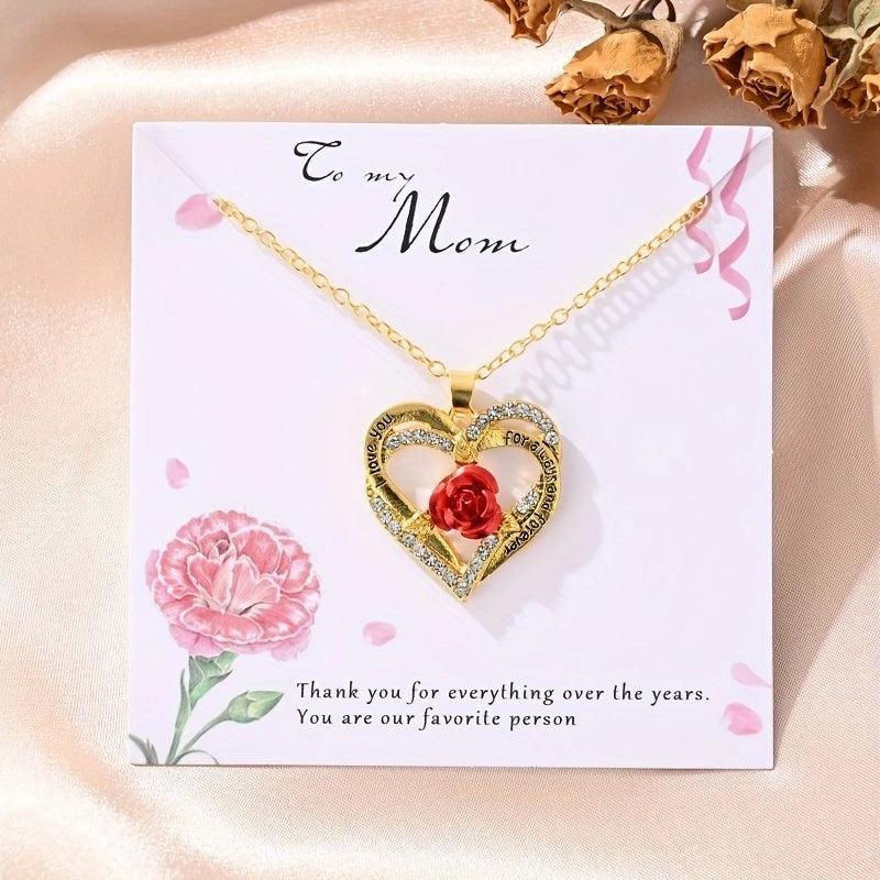 Love Rose Flower Necklace Heart Pendant Romantic Wedding Gift