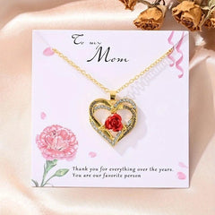 Love Rose Flower Necklace Heart Pendant Romantic Wedding Gift