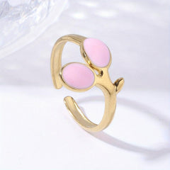 Pink Green Leaf Plated Ring 18K Stainless Steel Adjustable