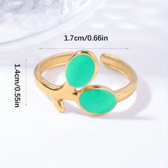 Pink Green Leaf Plated Ring 18K Stainless Steel Adjustable