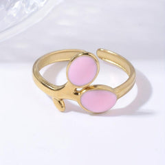 Pink Green Leaf Plated Ring 18K Stainless Steel Adjustable