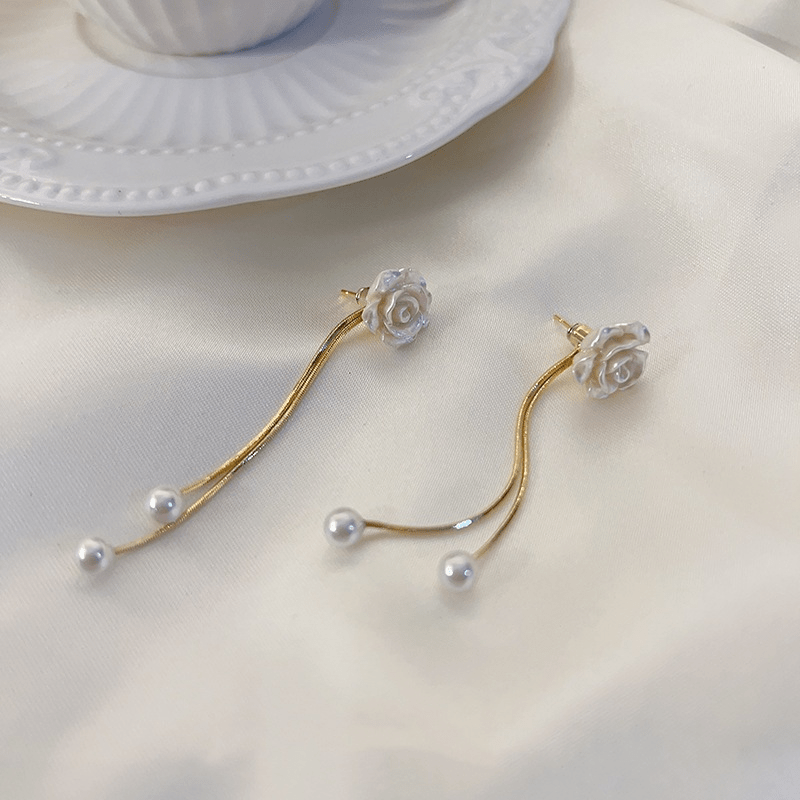Camellia Tassel Pearl Earrings Women's Niche Earrings