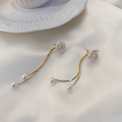 Camellia Tassel Pearl Earrings Women's Niche Earrings