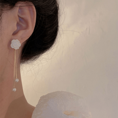 Camellia Tassel Pearl Earrings Women's Niche Earrings