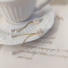 Camellia Tassel Pearl Earrings Women's Niche Earrings