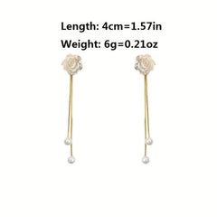 Camellia Tassel Pearl Earrings Women's Niche Earrings