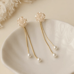 Camellia Tassel Pearl Earrings Women's Niche Earrings