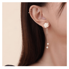 Camellia Tassel Pearl Earrings Women's Niche Earrings