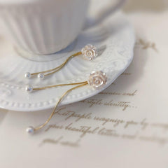 Camellia Tassel Pearl Earrings Women's Niche Earrings